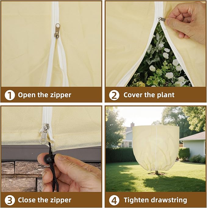 DINGBAI Plant Cover Freeze Protection, Winter Plant Covers 2 Pack 71 * 47.2 INCH, Plant Frost Cover, Tree Plant Freeze Protection Covers, Planter Plant Winter Frost Blanket with Zip Drawstring,