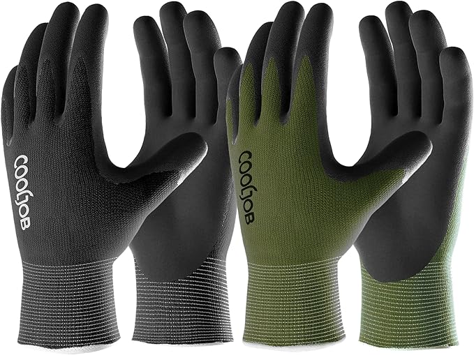 COOLJOB Gardening Gloves for Men, 6 Pairs Breathable Rubber Coated Garden Gloves for Weeding Landscaping, Outside Work Gloves for Lawn Yard, Men’s Xlarge Size, Black & Green (Half Dozen XL)