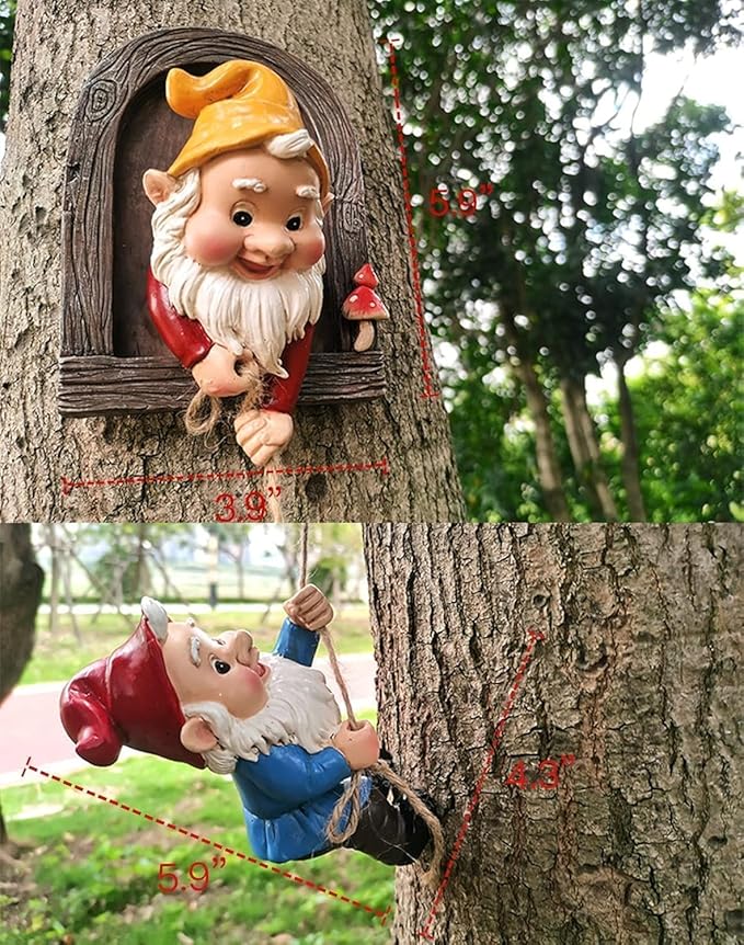 Climbing Gnomes Tree Decor - Cute Gnome Garden Statue Art Resin Dwarf Sculpture for Yard Outdoor Decoration Ornaments