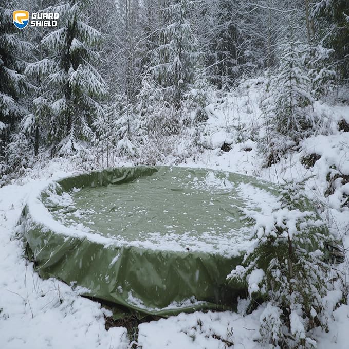 GUARD SHIELD Round Tarp 15 Feet Waterproof Heavy Duty Circle Tarps for Under Pool Green/Silver Multi Purpose Circular Outdoor Cover