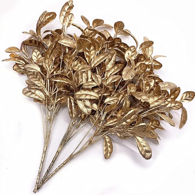 CATTREE Artificial Plants for Christmas Decor, Golden Plastic Grass Fake Leaves Shrubs Simulation for Indoor Outdoor Home Garden Party Hall Office Table Décor Planter Filler Gold Plant 3 Pack