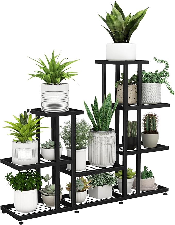 HusDream Corner Plant Stand Indoor 5 Tier 16 Potted Metal Plant Stands Outdoor Flower Shelf Heavy Duty Pot Holders for Patio Balcony Garden Living Room Home Decor (5-Tier 16 Potted)