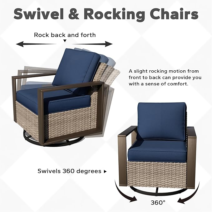 Joyside Outdoor Patio Swivel Rocker Chairs, 4 Pieces Wicker Furniture Set, 2 Swivel Rocking Chairs and 2 Ottoman, Metal Wide Armrest, Thick Cushions and Deep Seating for Garden, Backyard, Porch, Deck