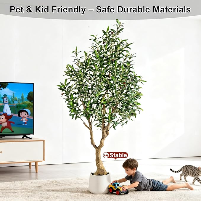 Erimda 6FT Faux Olive Tree with Tall Exquisite Planter Artificial Olive Tree Tall, Potted Fake Olive Plant with 1260 Real Touch Leaves, Indoor Outdoor Home Garden Office Decor