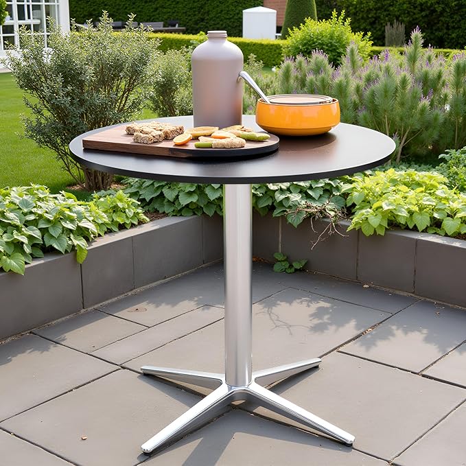 PHI VILLA Outdoor Patio Bistro Table, 30" Round Metal Pedestal Small Dining Table for 2-4, All-Weather Modern Table for Outside Deck, Yard, Porch, Balcony - Black