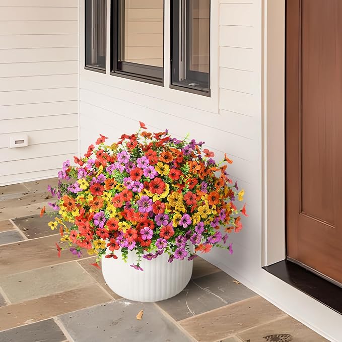 ZFProcess Artificial Flowers Faux Plants Outdoor Fake Flowers Spring Decor,12 Bundles Realistic Plastic Plant Colorful Daisy UV Resistant for Porch Patio Home Yard Garden Window Box Pot Planters