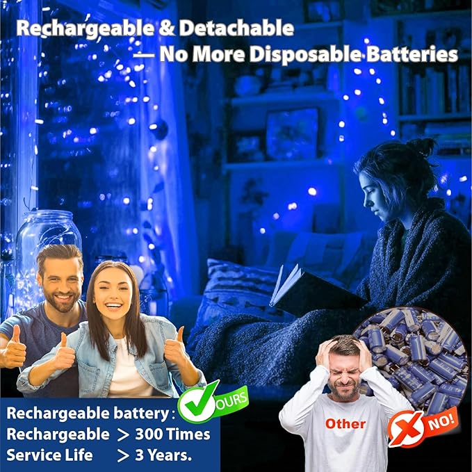 HXWEIYE 6 Pack Rechargeable Fairy Lights Battery Operated with Remote & DIY Timer, 7ft 20LED Mini Twinkle String Light for Mason Jar DIY Wedding Table Centerpieces Party Bedroom Christmas (Blue)