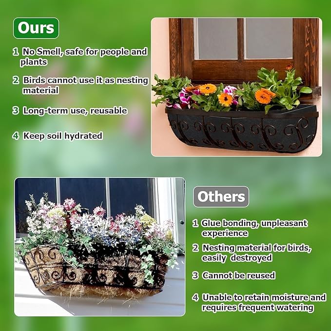 Augshy 36 Inch Planter Liners for Window Box, 4Pcs Window Basket Liners Fabric Planter Liners Hanging Flower Box Liner Felt Trough Planter Insert Non-Woven Plant Liner Replacement for Garden Planters