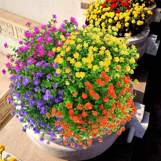 ArtBloom 6 Bundles Outdoor Artificial Flowers UV Resistant Fake Boxwood Plants, Faux Greenery for Indoor Outside Hanging Plants Garden Porch Window Box Home Wedding Farmhouse Decor (Orange Red)