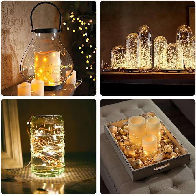 Fairy Lights CR2032 Battery Operated,6.6Ft/2Meter 20 LEDs Micro Silver Wire String Lights for Bedroom Christmas Party Wedding Decoration (Warm White, 6 Pack)