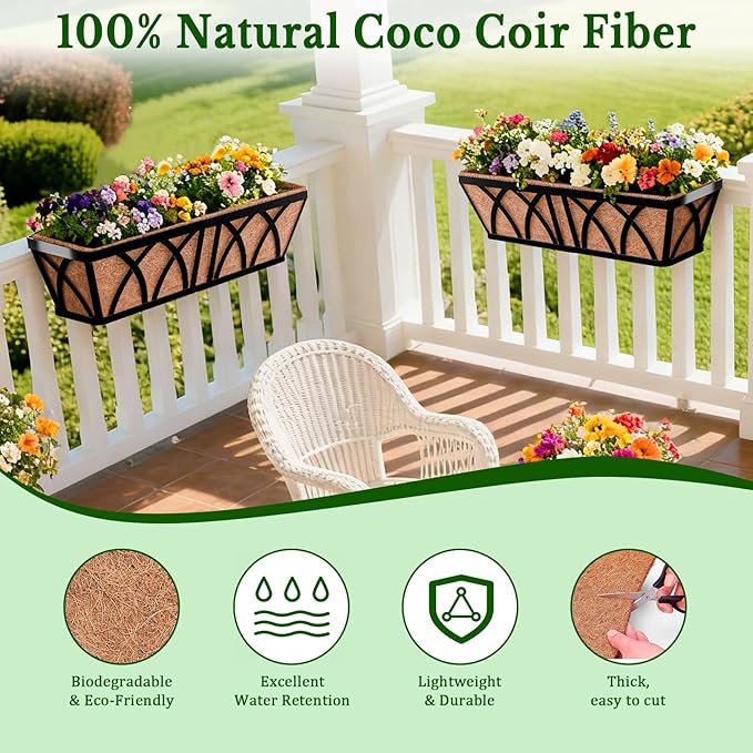 Halatool 2 Pack 24 Inch Window Box Liners, Pre-Formed Coco Fiber Replacement Liner, Natural Coconut Coir Planter Liners for Wall Hanging Basket, Flower Pot, Fence and Railing