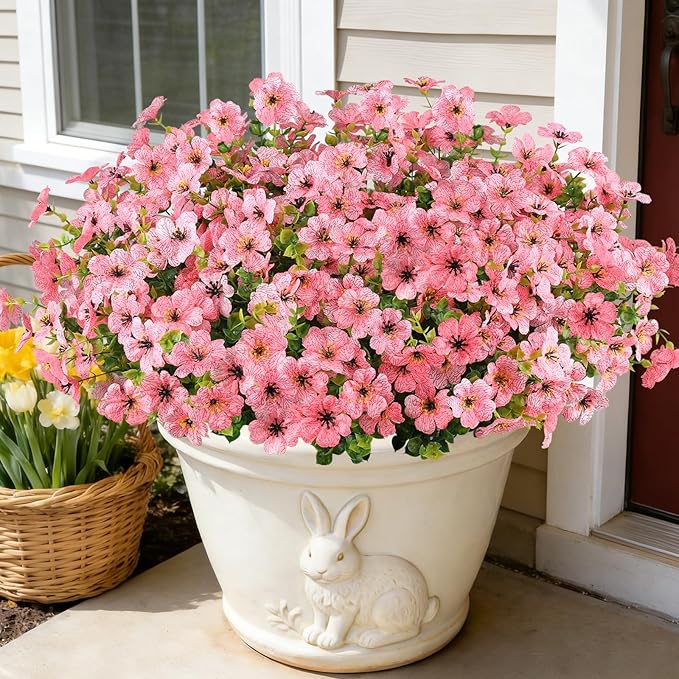 16PCS Fake Flowers for Outdoors, Realistic Fake Artificial Flowers for Outside, No Fade Faux Eucalyptus Plants for Outdoor Planter, Window Box, Hanging Basket - Porch Patio Garden Decor