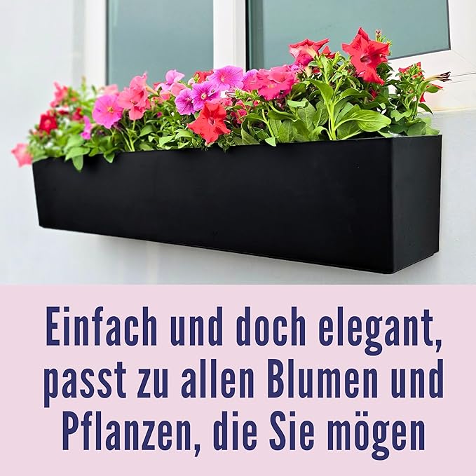 LaLaGreen Hanging Planter Boxes Outdoor (40 Inch, 2 Pack) Black Window Flower Box with Bracket, Large Rectangular Self Watering System Vertical Plant Container Wall Mounted Indoor Succulent Herb Decor