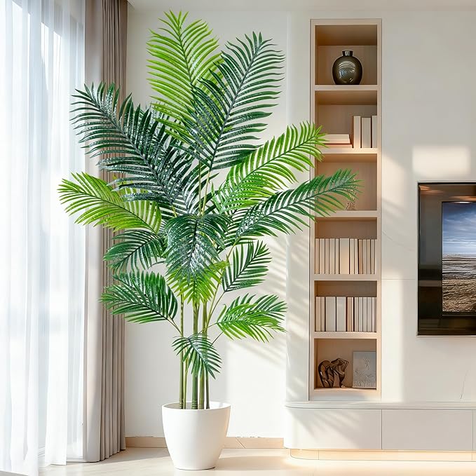 6.6FT Artificial Areca Palm Tree-Lifelike Palm Plant,Faux Tropical Areca Floor Plant Tall Faux Silk Large Artificial Plants for Indoor Home Living Room Corner Decor（No Planter）