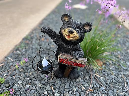 VP Home | Welcome Sign Bear Solar Powered LED - Garden Statue Decor - Outdoor Bear Figurines - Garden Light - Front Yard Decor - Funny Figurine Decor for Outside House, Patio, Yard, and Lawn