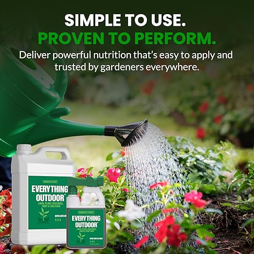 Humboldts Secret Everything Outdoor Plant Food | 5-5-5 Liquid Fertilizer with Norwegian Kelp | All Purpose Lawn, Vegetable & Fruit Food | Garden Nutrients | Refillable Hose End Bottle | 1 Gallon