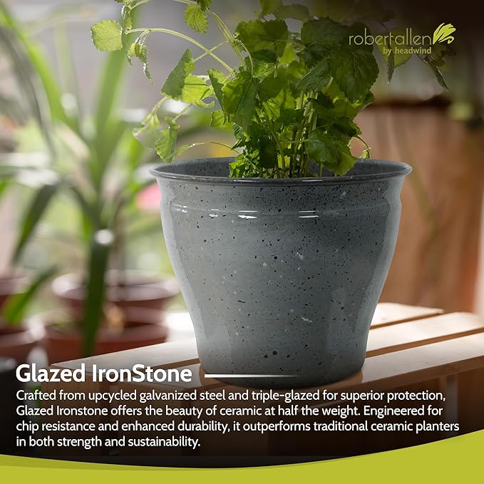 Headwind Riverside Collection – 6" Calcite Grey Glazed Decorative Plant Pots Indoor with Drainage & Outdoor - Modern Flower Pot Weather-Resistant Lightweight Planter by Robert Allen