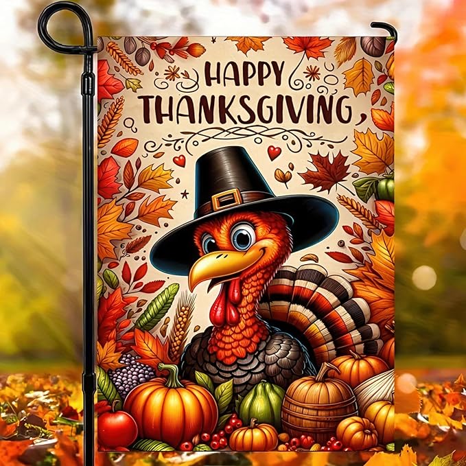 Happy Thanksgiving Garden Flag - 12x18 Inch Be Thankful Decorative Turkey Fall Flag for Thanksgiving Day Harvest Fall Autumn Yard Outdoor