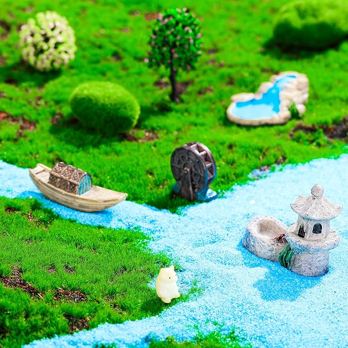 Jetec 12 Pcs Garden Accessories Miniature Bridge Mini Lighthouse Water Well Bridge Figurines Pond Lawn Ornament Figurines for DIY Craft Garden Decor(Retro Style)