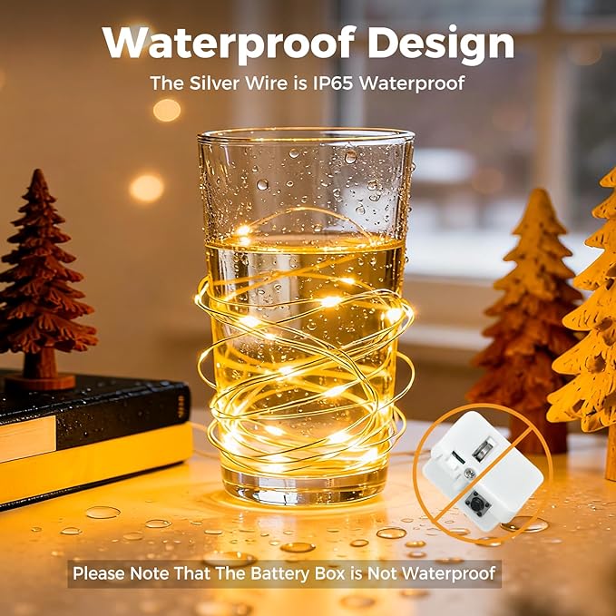 litogo 12 Pack 7FT 20 LED Fairy Lights Battery Operated, 3 Lighting Modes, Bulk Mini Twinkle String Lights Waterproof Silver Wire for Weddings Mason Jars Party Christmas Decorations-Warm White