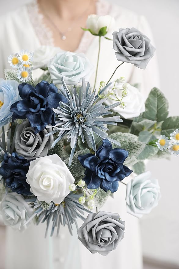 YYHUAWU Artificial Flowers Combo Box Set Gradient Color Flower Leaf with Stems for DIY Wedding Bouquets Centerpieces Baby Shower Party Home Decorations