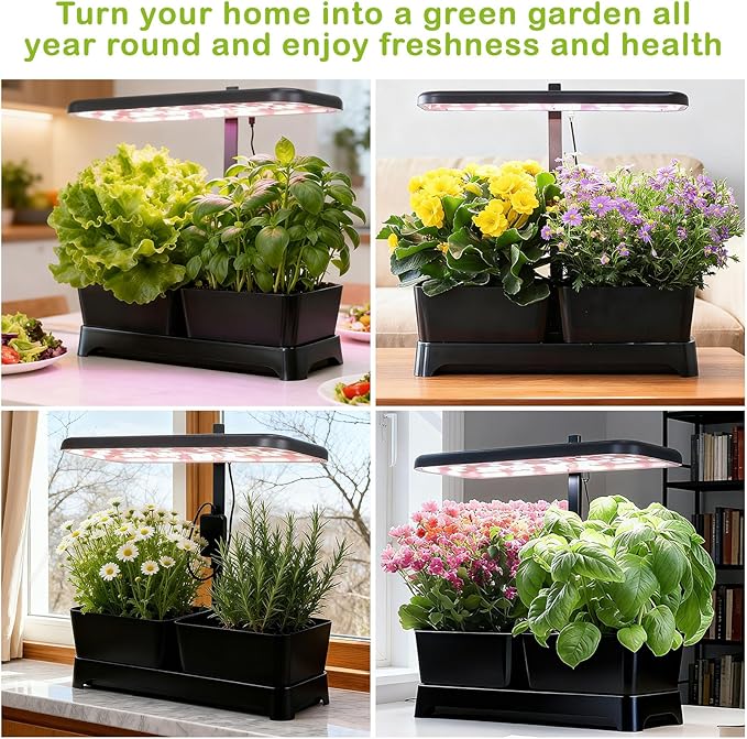 DRYADES Indoor Garden Led Grow Light, Full Spectrum LED Grow Lamp for Indoor Plants with Intelligent Controller, Height Adjustable, Ideal for Home Desk Plant Lighting (Black, 16 * 6.3 * 7.1 inch)