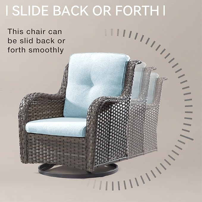 Joyside 6 Piece Wicker Patio Furniture Set, Outdoor Swivel Rocker Patio Chairs with High Back, Deep Seating, Wide Armrest, Thickened Cushions, Outdoor Furniture for Deck, Porch Use