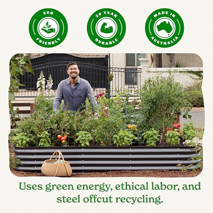 Epic Gardening 6-in-1 Modular Galvanized Raised Garden Bed Kit, 15" Food-Safe Medium Metal Planter Box, Oval Raised Garden Beds Outdoor for Vegetables, Flowers, Herbs, and Fruits - Slate Grey