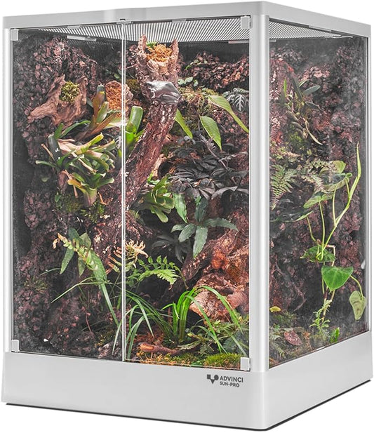 Reptile Terrarium 18"x18"x24" 32 Gallon,Aluminum Frame,Full Glass Tank Enclosure for Small Reptiles, Geckos, Frogs, Lizards, Snakes, Spiders, Turtles, Vertical Rainforest Habitat