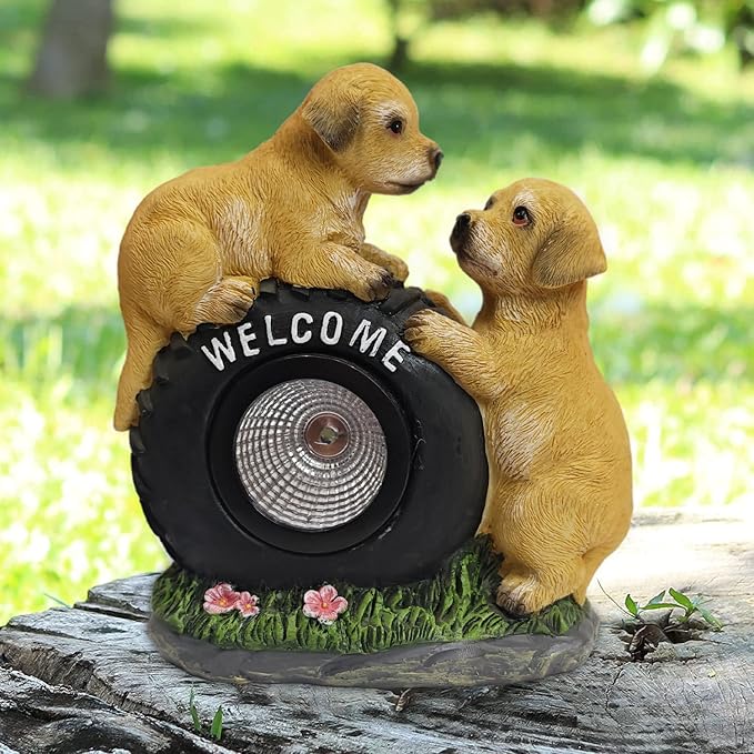 Solar Garden Statue LED Outdoor Garden Decor Funny Animal Sculpture for Yard Patio Lawn Weatherproof Resin Birthday Art Gift（Dog）