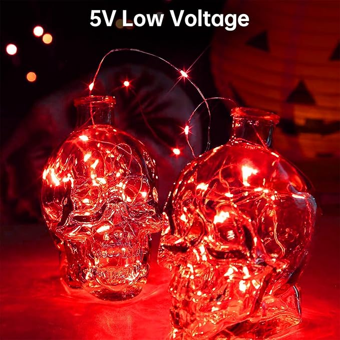 Blingstar USB Powered Fairy Lights, 2 Pack 33Ft 100 LED, Flexible Silver Wire, Mini String Lights for Halloween/Christmas Tree/Party/Stage/Holiday Indoor Decoration, Red