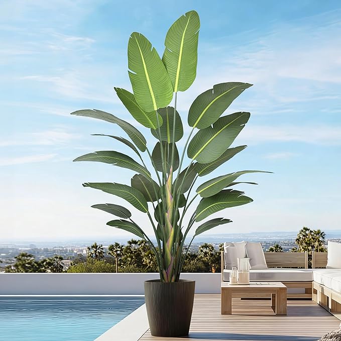 Bird of Paradise Artificial Plant 9FT, 108" Tall Artificial Plants Indoor with 25 Realistic Banana Leaves and Large Trunks, Faux Tropical Trees with Pot for Home Living Room Office Indoor Decor