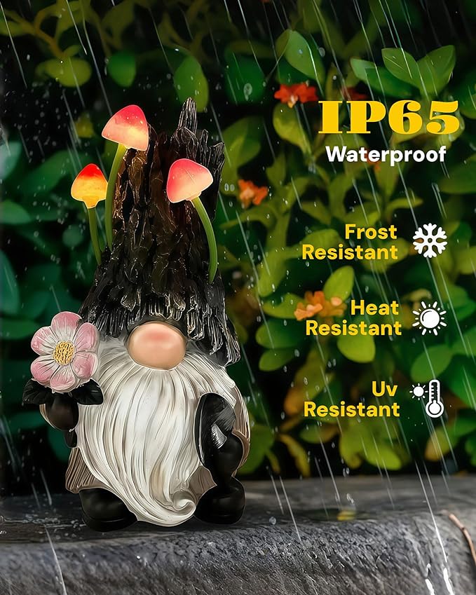 Gnomes Solar Lights Garden Decor Outdoor Statues Front Yard Lawn for Outside Balcony Patio Backyard House Porch Pool Home Decorations Art Housewarming Birthday Gifts Mom for Women