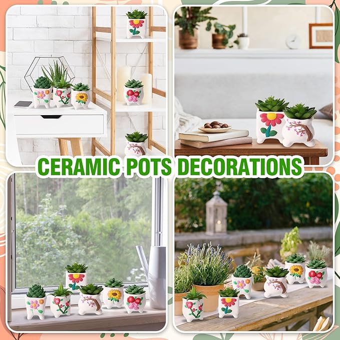 Leitee 18 Pcs Paint Your Own Ceramic Pot Bulk Fall Succulent Pots Ready to Paint Small Pot Mini Succulent Planters Pottery Painting for Spring Valentine Easter Craft(Romantic Flowers)