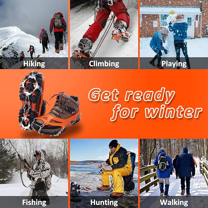 WIN.MAX Crampons for Shoes, Traction Cleats Ice Snow Grips with 19 Stainless Steel Spikes, Shoe Talons Anti - Slip Boots Spikes for Walking, Jogging, Climbing and Hiking