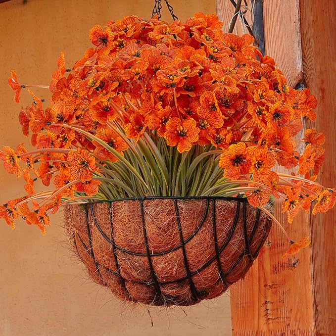 JEMONG 20 Bundles Artificial Fall Flowers Outdoor UV Resistant Fake Flowers No Fade Faux Plastic Plants Garden Porch Window Box Decorating (Fall Brown