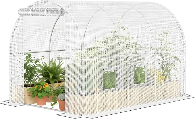 Superlele Heavy Duty Walk-in Greenhouse for Outdoor, 10x6.6x6.6FT Tunnel Greenhouse, Large Garden Green House with Reinforced PE Mesh Cover, 6 Windows with Screen, Stakes and Ropes, White
