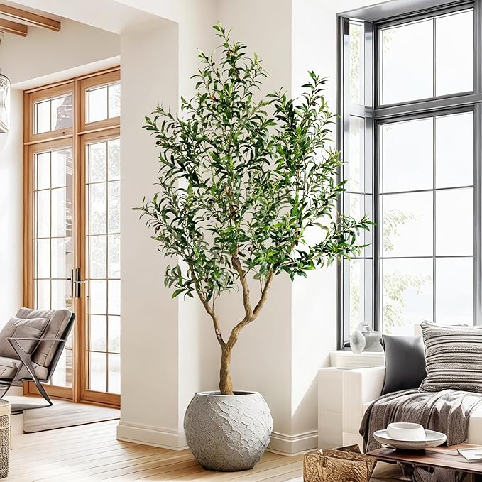 Erimda 7FT Faux Olive Tree with Tall Exquisite Planter Artificial Olive Tree Tall, Potted Fake Olive Plant with 1710 Real Touch Leaves, Indoor Outdoor Home Garden Office Decor