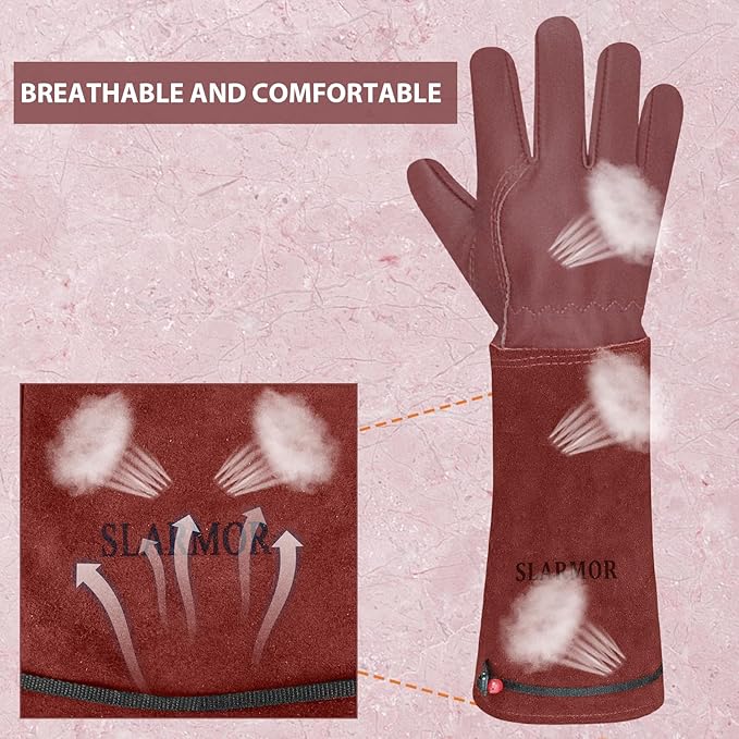SLARMOR Long Gardening-Gloves Women/Men-Thorn proof Rose Pruning Heavy Duty Gauntlet, Best Garden Gifts for Gardener-S