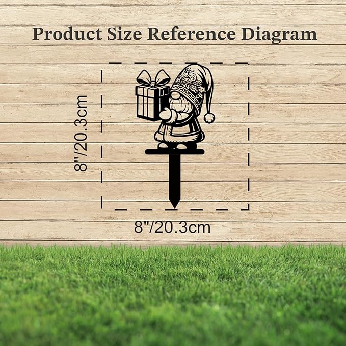 Magilab Personalized Iron Yard Stake - Christmas Cute Gnome Dwarves Decor, 8-Inch Black Metal Garden Sign for Outdoor (Style O)