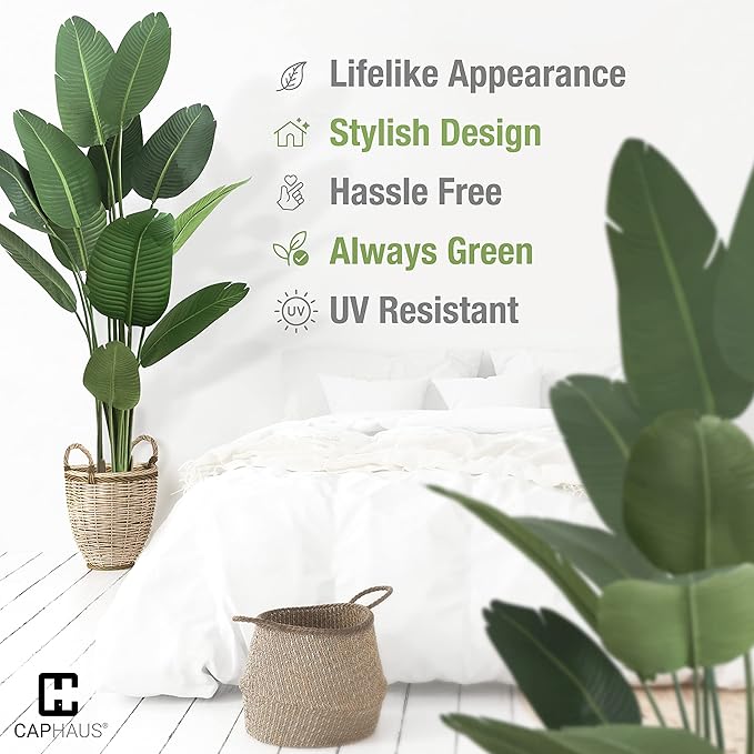 CAPHAUS 4FT Artificial Bird of Paradise Plant, UV Resistant Fake Potted Plant with Dried Moss for Indoor Outdoor Use, Perfect for Tabletop, Corner, Apartment, Home Office Decor, No Maintenance