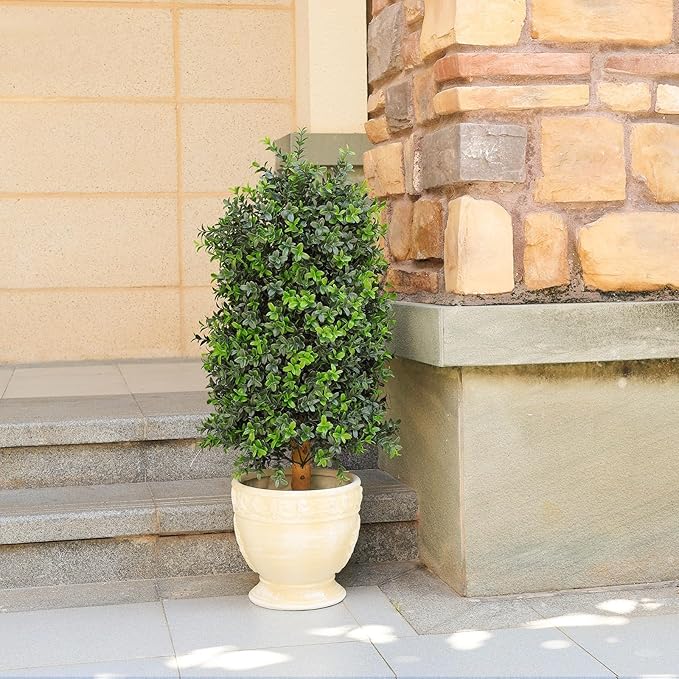 JOZHENJU 30inch Topiary Trees Artificial Outdoor Set of 2, Artificial Topiary Boxwood Tree UV Resistant Faux Plants, 2.5ft Artificial Plants & Trees for Indoor and Outdoor Porch Home Decor