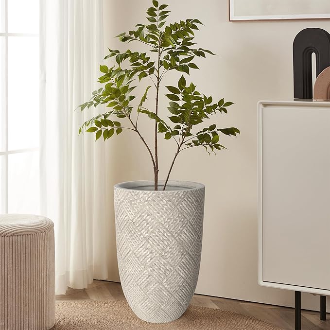 Oakrain Large Rustic Planters for Indoor Plants, 17" Tall Decorative Planter Pot with Drainage Hole, Modern Floor Vase for Home Decor, Living Room, Entryway, Washed Gray
