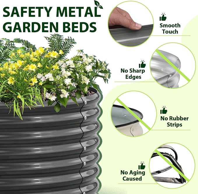 A ANLEOLIFE 6-Set 8X4X2 ft Galvanized Raised Garden Bed Kit, Oval Metal Deep Root Planters for Outdoor Plants, Quartz Grey