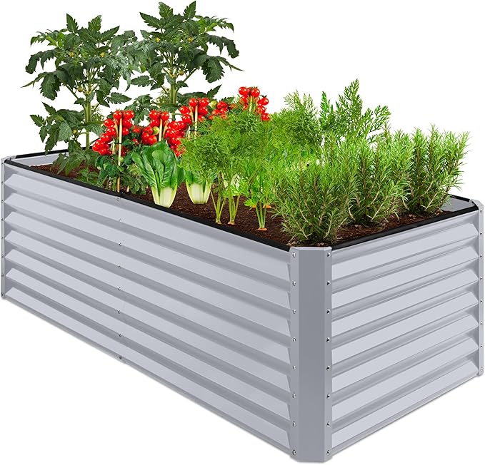 Best Choice Products 6x3x2ft Outdoor Metal Raised Garden Bed, Deep Root Box Planter for Vegetables, Flowers, Herbs, and Succulents w/ 269 Gallon Capacity - Moonlight Gray