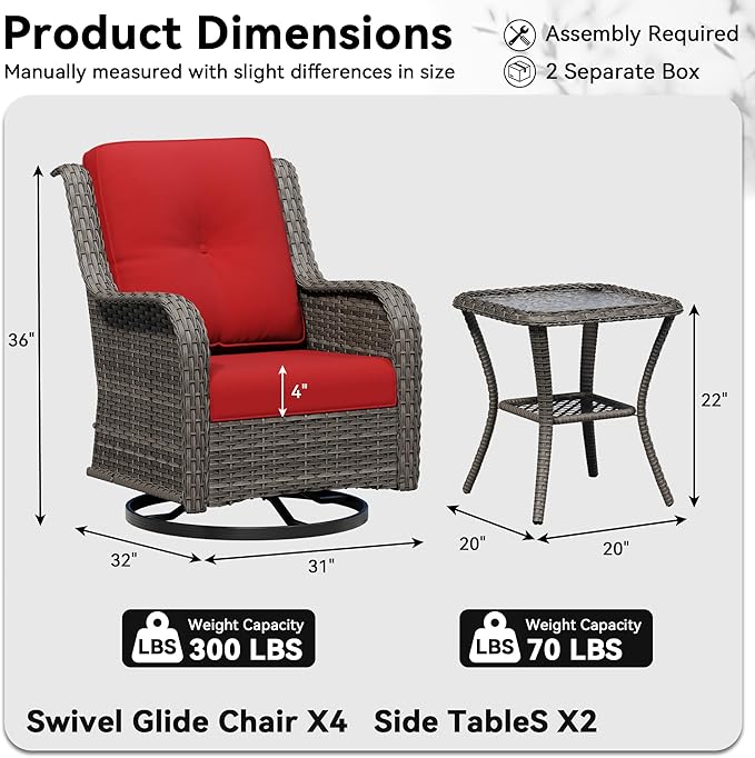 6 Piece Outdoor Wicker Patio Furniture Set, Outdoor Swivel Rocker Patio Chairs Set with Thickened Olefin Cushions, High Back and Deep Seating, Hand-Woven PE Rattan for Porch, Deck