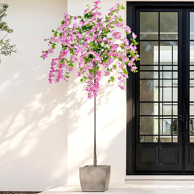 7.2FT Artificial Bougainvillea Tree Artificial Tree Tall Potted Fake Bougainvillea Trees for Outdoor Indoor Lifelike Potted Faux Plants with Wood Trunk and Flowers Office Wedding Home Decor