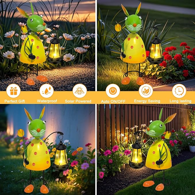 Solar Garden Lights Rabbit Statue with Solar Lantern Lights,13.38 inch Garden Lawn Decoration,Birthday Gifts for Women Grandma,Gardening Gifts Decorative Stakes for Yard,Patio,Porch, Christmas