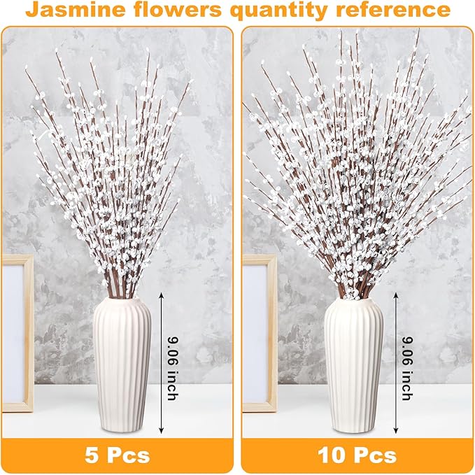 5pcs 29.5" Faux Jasmine Artificial Flowers Tall White Floral Branches Stem for Home Wedding Vase Filler Party DIY Decoration