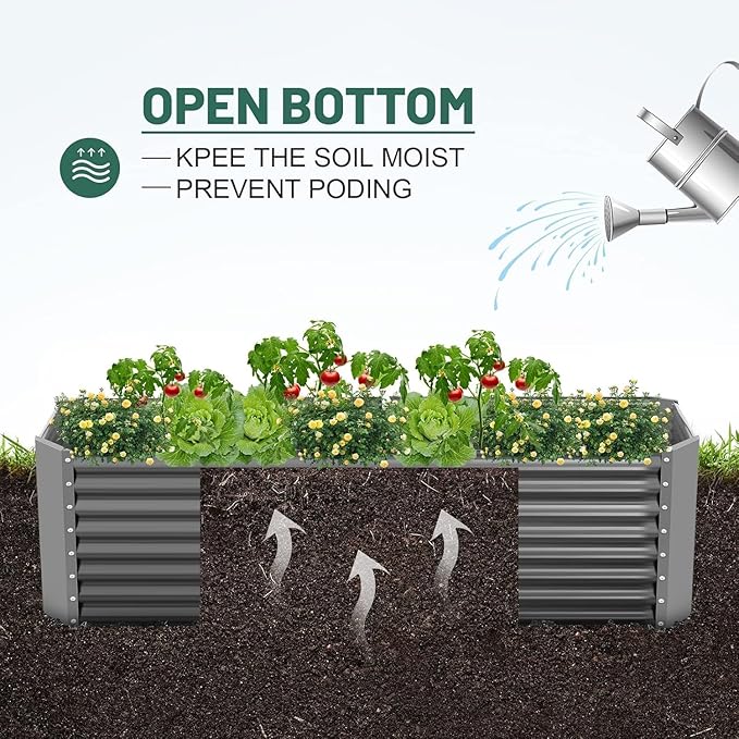 Land Guard 2 Pack 6×3×2 ft Galvanized Metal Raised Garden Bed, 2FT Deep Root Elevated Planter Box Steel Large Vegetable Flower Bed Kit, Gray